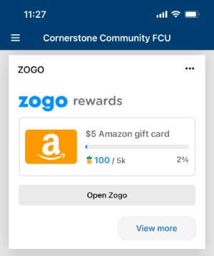 App showing Zogo rewards
